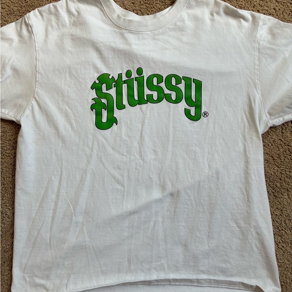 Stussy Green Logo white Shirt